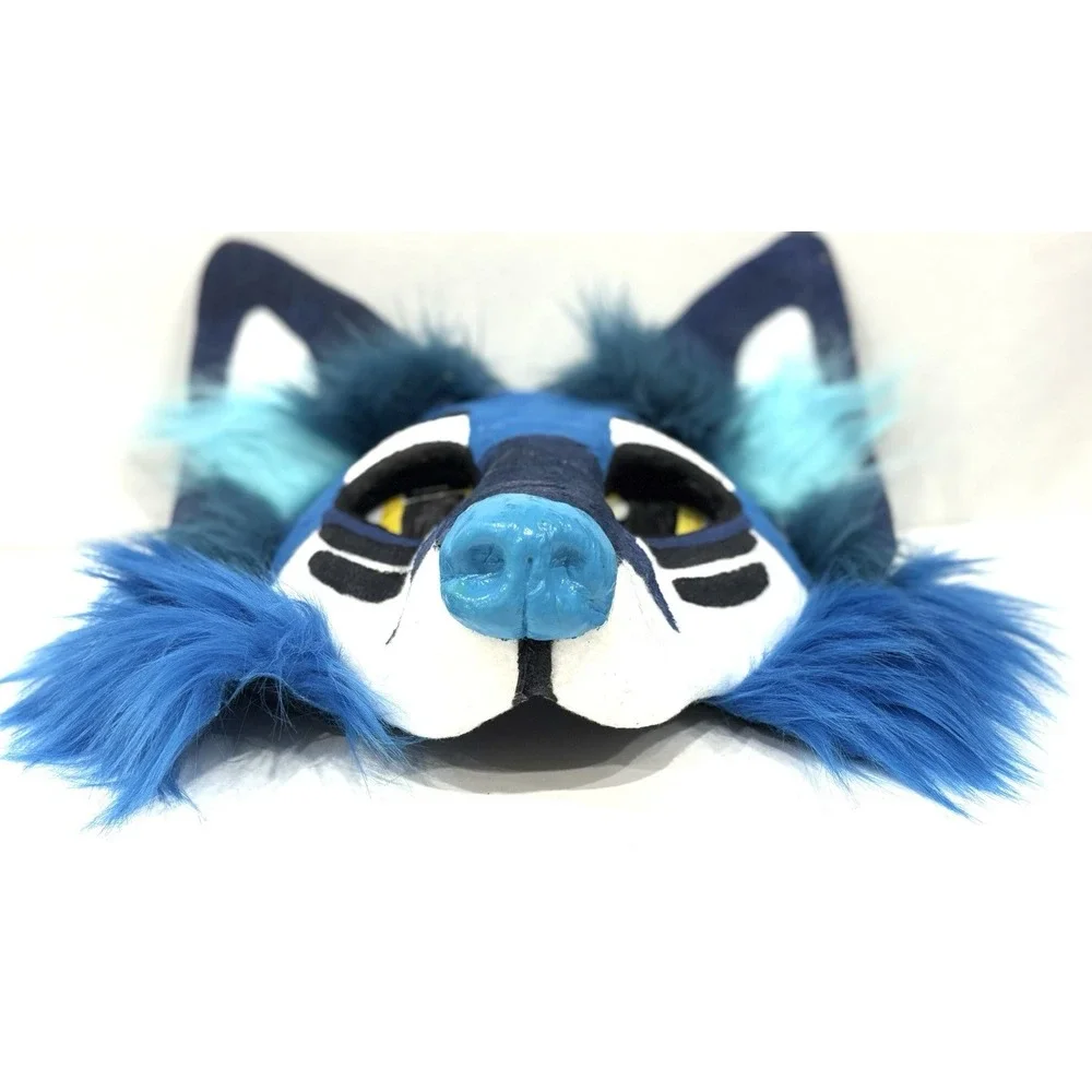 Blue Wolf Fursuit Head Mask Faux Fur Animal Costume Cosplay Character